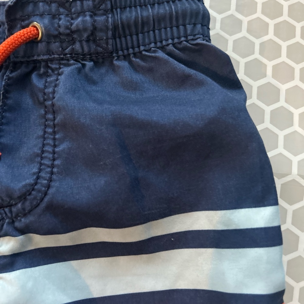 OshKosh B'gosh Navy, Orange and Light Blue Striped Swim Shorts Beach Size 12M - Picture 3 of 6